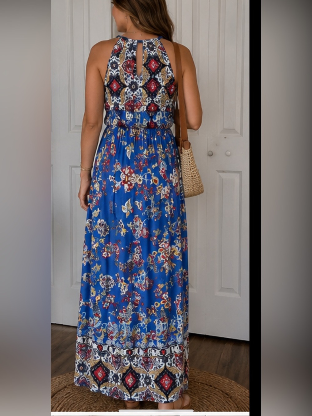 Gilli Blue Floral Halter Maxi Dress with Multicolor Print